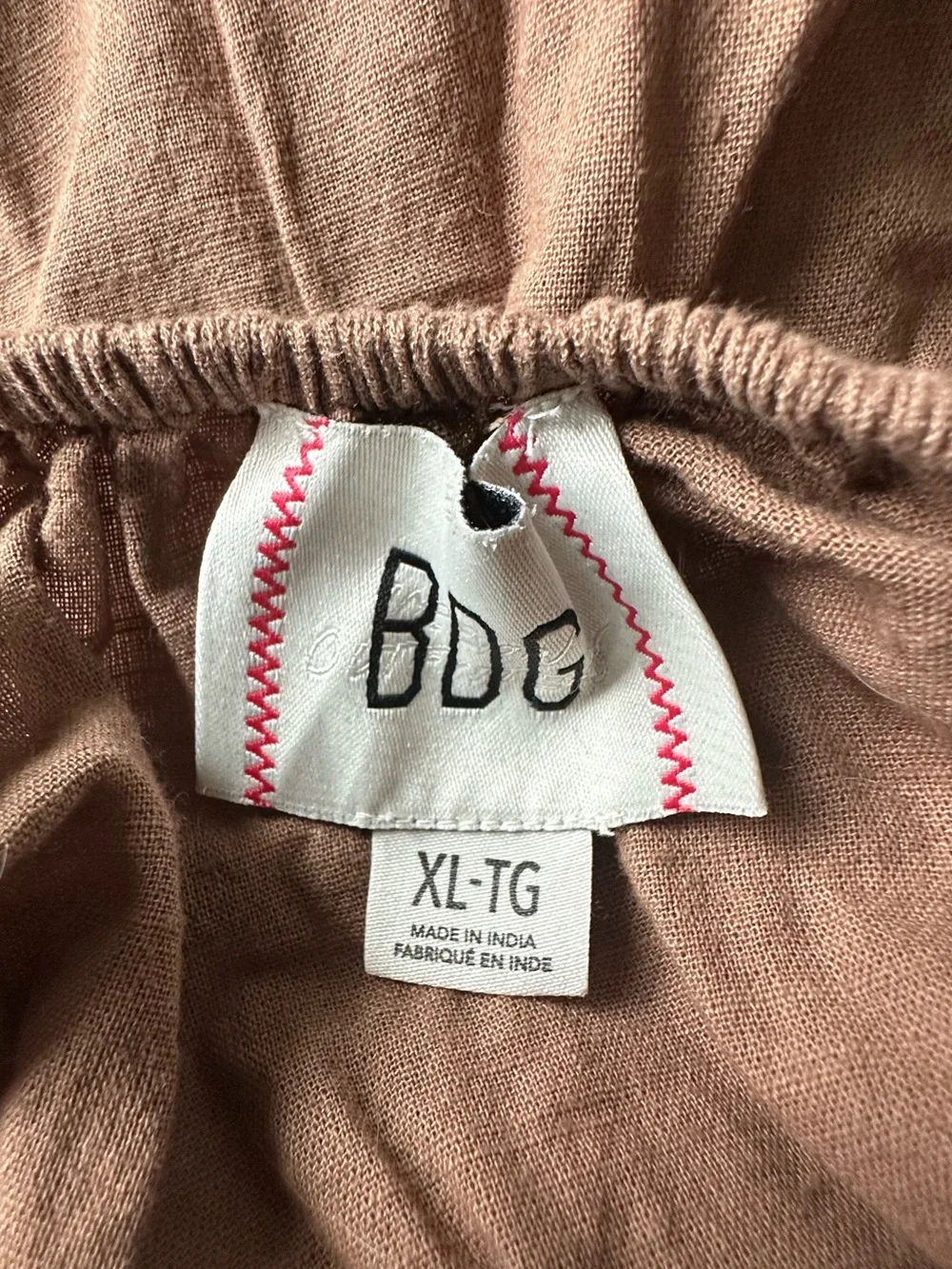 BDG Brown Smocked Strapless Mini Dress - Tie-Back Detail - Size XL